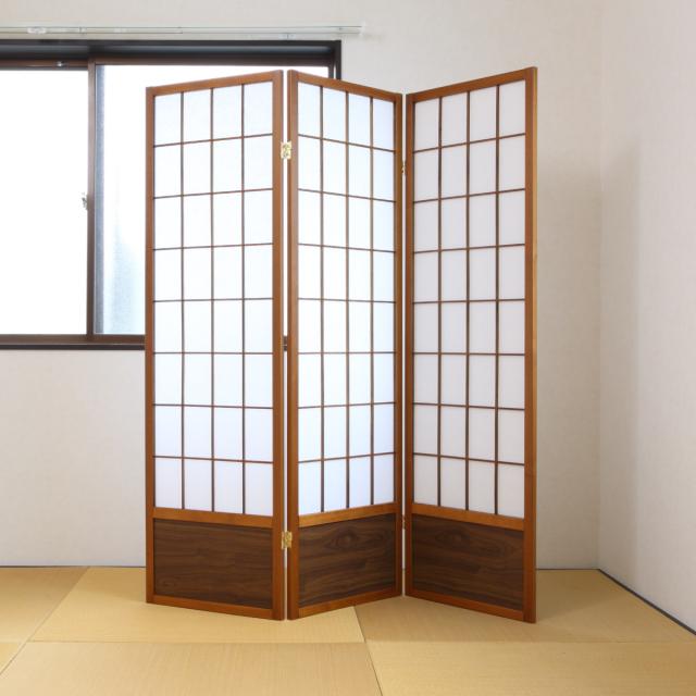 木製和紙パーテーション 三つ折り式 障子 和式 和風 和風衝立 あずき L 高さ148.5cm 3連 折り畳み可能 木製 パーテーション