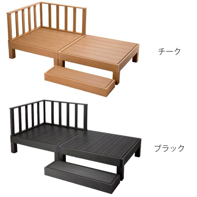 ウッドデッキ 本体2台＋コーナーパネル＋踏み台 人工木 （ ガーデンデッキ 人工木デッキ 樹脂 DIY ウッドパネル 縁台 ぬれ縁 90×90cm 2台 掃き出し窓 連結 人工木材 バルコニー ステップ 庭 エクステリア 外構 組立て簡単 ）_2