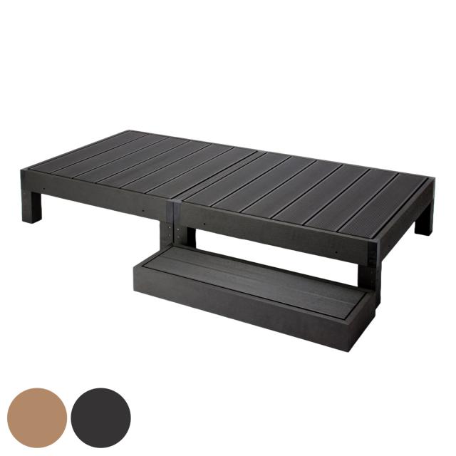 ウッドデッキ 本体2個＋ベース 人口木 （ ガーデンデッキ 人工木デッキ 樹脂 DIY ウッドパネル 縁台 ぬれ縁 90×90cm 2台 掃き出し窓 連結 人工木材 バルコニー 庭 エクステリア 外構 簡単 ）