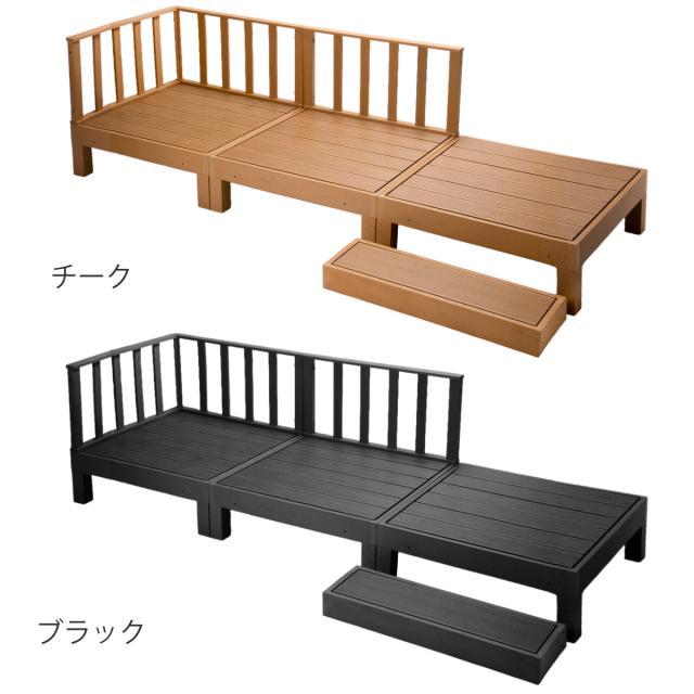 ウッドデッキ 本体3個＋コーナー＋サイドパネル＋ベース 人口木 （ ガーデンデッキ 人工木デッキ 樹脂 DIY ウッドパネル 縁台 ぬれ縁 90×90cm 3台 掃き出し窓 連結 人工木材 バルコニー 庭 エクステリア 外構 簡単 ）_2
