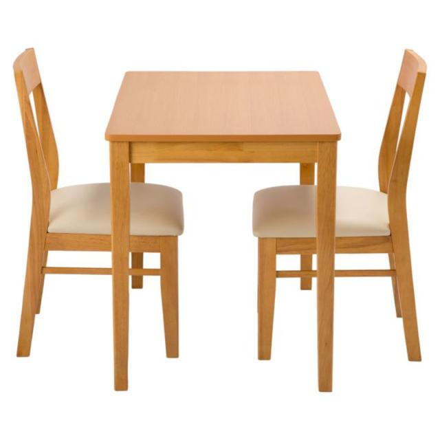 ダイニング3点セット テーブル 幅90cm チェア×2 （ ダイニングセット 食卓 ダイニング 1人掛け 2人掛け コンパクト 省スペース 天然木 木製 PVC座面 お手入れ 簡単 シンプル ）
