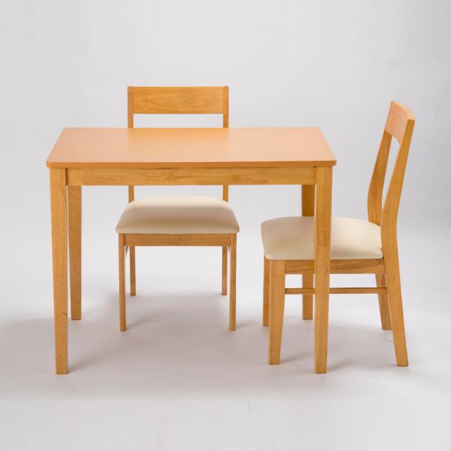 ダイニング3点セット テーブル 幅90cm チェア×2 （ ダイニングセット 食卓 ダイニング 1人掛け 2人掛け コンパクト 省スペース 天然木 木製 PVC座面 お手入れ 簡単 シンプル ）