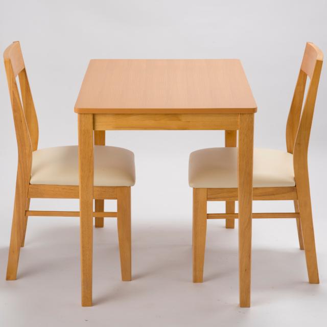 ダイニング3点セット テーブル 幅90cm チェア×2 （ ダイニングセット 食卓 ダイニング 1人掛け 2人掛け コンパクト 省スペース 天然木 木製 PVC座面 お手入れ 簡単 シンプル ）