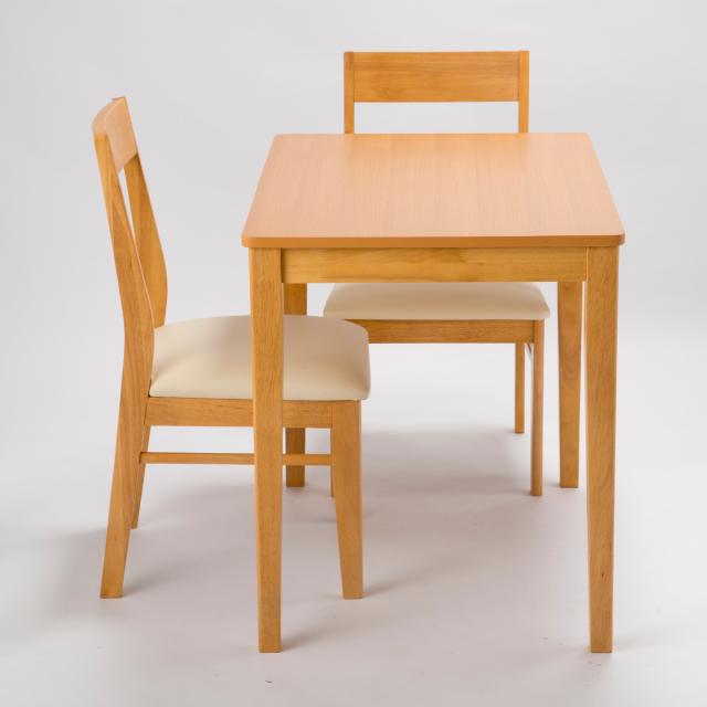 ダイニング3点セット テーブル 幅90cm チェア×2 （ ダイニングセット 食卓 ダイニング 1人掛け 2人掛け コンパクト 省スペース 天然木 木製 PVC座面 お手入れ 簡単 シンプル ）