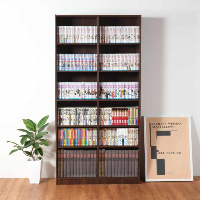 本棚 幅75cm 2列6段 可動棚 大量収納ラック （ ラック 収納 シェルフ 収納棚 大容量 A4対応 壁面収納 リビング収納 コミック 木目調 ブラウン ナチュラル ホワイト ）_3