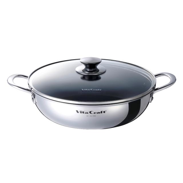 Vita Craft テーブルパン 26cm ガラス蓋付き 両手フライパン （ ビタクラフト IH対応 ガス火対応 無水調理 フライパン 両手鍋 炒め鍋 ふっ素加工 26センチ フッ素加工 アルミ ステンレス 全面2層構造 鍋 両手なべ 蓋付き ）の通販は 8,800円
