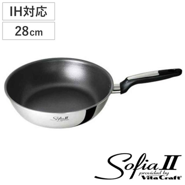 VitaCraft フライパン 28cm 深型 IH対応 ソフィア2 ウォックパン No.1758 （ ビタクラフト ガス火対応 オール熱源対応 金属ヘラOK 炒め鍋 ふっ素加工 軽い 28センチ 深型フライパン いため鍋 フッ素加工 ステンレス アルミ 2層構造 ）の通販は 5,780円
