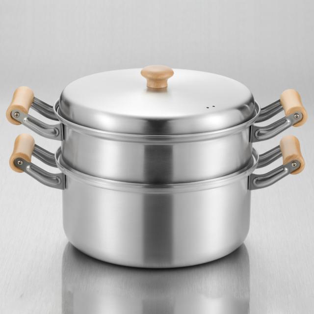 蒸し器 2段 25cm IH対応 千歳 木柄深型二段蒸し器 日本製 （ 蒸し鍋