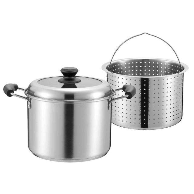 パスタポット 22cm IH対応 ローザ— アルミ圧着三層底 両手鍋 （ ガス火 IH 対応 深型鍋 パスタ用鍋 フタ付き 中かご付き 22センチ 調理鍋 寸胴鍋 湯切り鍋 シチューポット 調理器具 調理用品 ）の通販は 5,380円