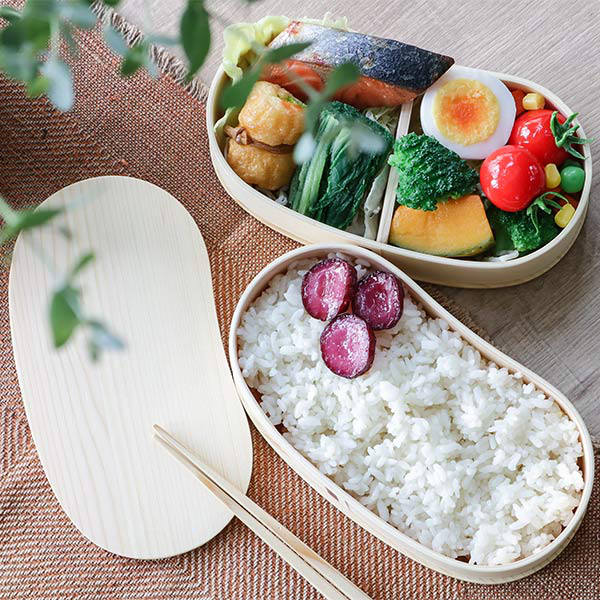 弁当箱 曲げわっぱ 2段 800ml 豆型 （ 木製 ランチボックス 弁当箱 二
