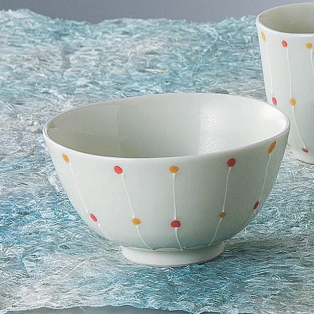 水色 ドット柄 茶碗 陶器 飯碗 水玉 藍花 陶器 波佐見焼 （ 食洗機対応 電子レンジ対応 茶碗 お