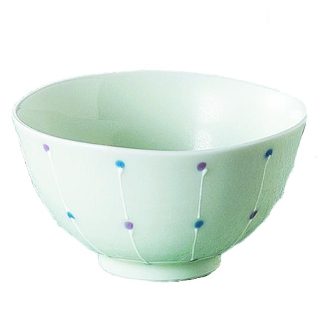 水色 ドット柄 茶碗 陶器 飯碗 水玉 藍花 陶器 波佐見焼 （ 食洗機対応 電子レンジ対応 茶碗 お