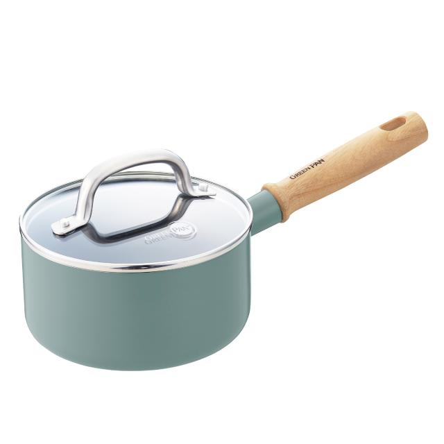 ソースパン 16cm IH対応 グリーンパン GREEN PAN MAY FLOWER メイフラワー ソースパン （ ガス火対応 片手鍋 片手なべ 16センチ セラミックコーティング 蓋付き ガラス蓋付き 鍋 なべ 調理器具 おしゃれ ）