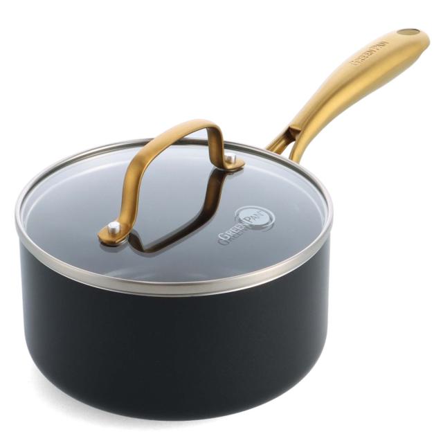 GREEN PAN ソースパン 16cm IH対応 ストゥディオ ガラス蓋付き （ グリーンパン STUDIO ガス火対応 食洗機対応 ミルクパン 片手鍋 小鍋 セラミック加工 16センチ アルミ製 マグニート加工 ノンスティック加工 ガラス蓋 おしゃれ ）