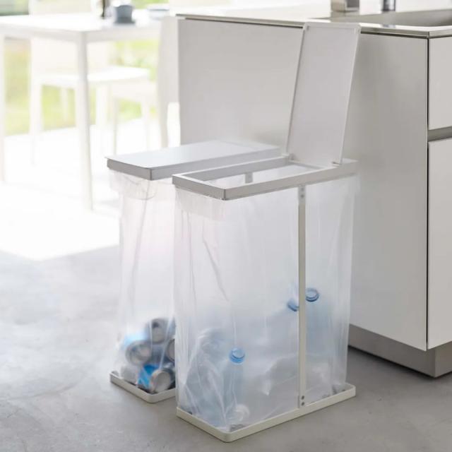 山崎実業 tower ゴミ箱 45Ｌ スリム蓋付き分別ゴミ袋ホルダー 2個組 タワー （ ゴミ袋ホルダー 45リットル 45Lｘ2 幅19 ふた付き レジ袋スタンド スリム 分別 ホワイト ブラック シンプル ゴミ箱 45リットル ゴミ箱 分別）_13