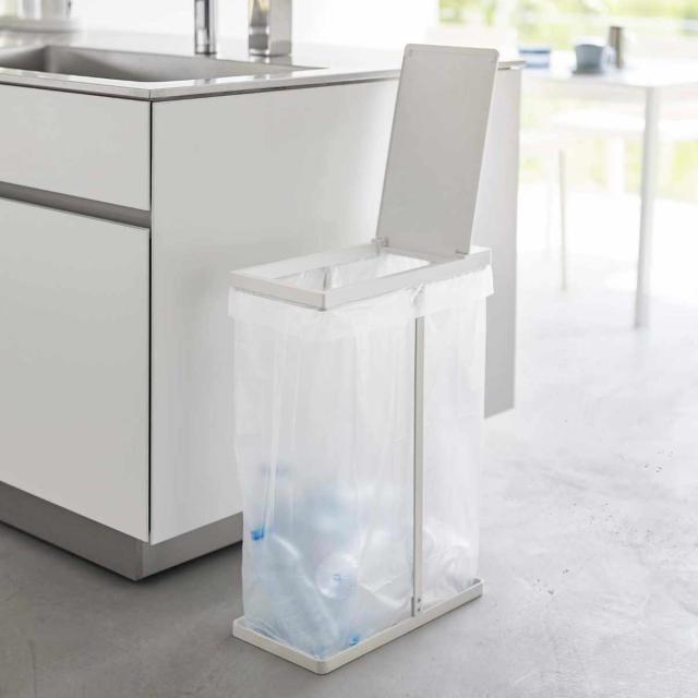 山崎実業 tower ゴミ箱 45Ｌ スリム蓋付き分別ゴミ袋ホルダー 2個組 タワー （ ゴミ袋ホルダー 45リットル 45Lｘ2 幅19 ふた付き レジ袋スタンド スリム 分別 ホワイト ブラック シンプル ゴミ箱 45リットル ゴミ箱 分別）_16