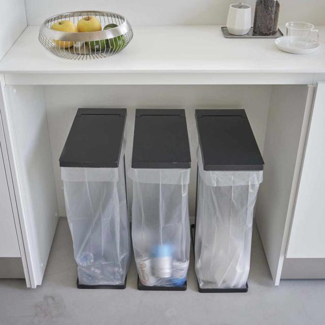 山崎実業 tower ゴミ箱 45Ｌ スリム蓋付き分別ゴミ袋ホルダー 2個組 タワー （ ゴミ袋ホルダー 45リットル 45Lｘ2 幅19 ふた付き レジ袋スタンド スリム 分別 ホワイト ブラック シンプル ゴミ箱 45リットル ゴミ箱 分別）_17