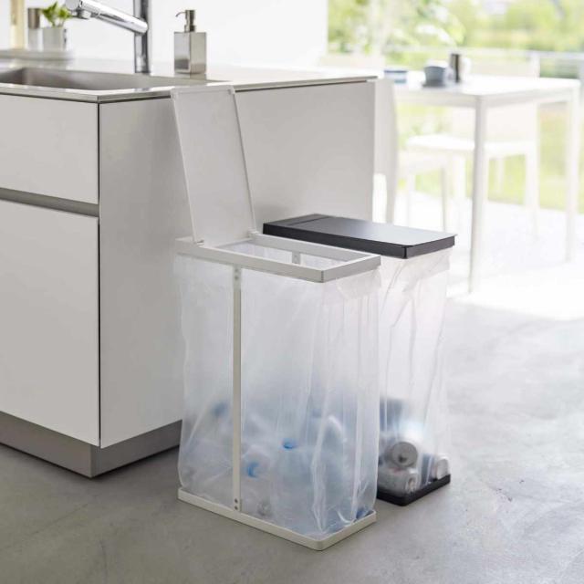 山崎実業 tower ゴミ箱 45Ｌ スリム蓋付き分別ゴミ袋ホルダー 2個組 タワー （ ゴミ袋ホルダー 45リットル 45Lｘ2 幅19 ふた付き レジ袋スタンド スリム 分別 ホワイト ブラック シンプル ゴミ箱 45リットル ゴミ箱 分別）_4