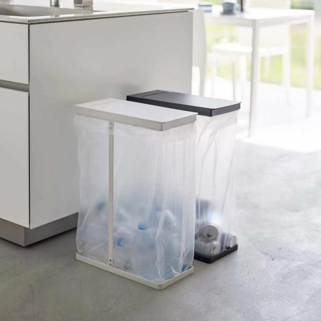 山崎実業 tower ゴミ箱 45Ｌ スリム蓋付き分別ゴミ袋ホルダー 2個組 タワー （ ゴミ袋ホルダー 45リットル 45Lｘ2 幅19 ふた付き レジ袋スタンド スリム 分別 ホワイト ブラック シンプル ゴミ箱 45リットル ゴミ箱 分別）_5