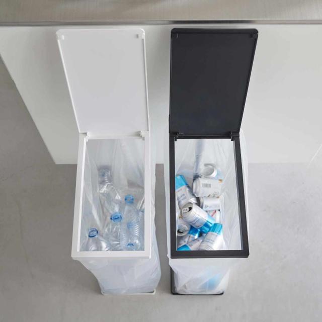 山崎実業 tower ゴミ箱 45Ｌ スリム蓋付き分別ゴミ袋ホルダー 2個組 タワー （ ゴミ袋ホルダー 45リットル 45Lｘ2 幅19 ふた付き レジ袋スタンド スリム 分別 ホワイト ブラック シンプル ゴミ箱 45リットル ゴミ箱 分別）_6