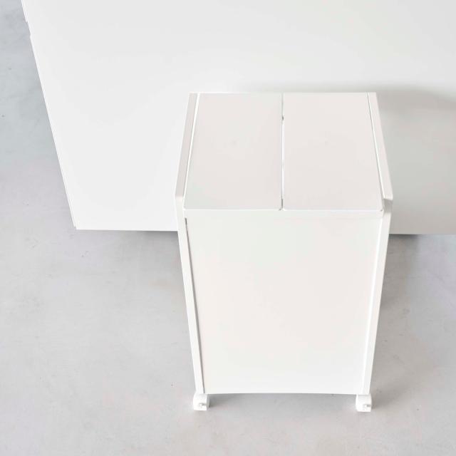 山崎実業 tower 蓋付き目隠し分別ダストワゴン 2分別 タワー （ 4903208059756 597 ごみ箱 ふた付き レジ袋ホルダー ダストワゴン 分別 ダストボックス 棚下 カウンター下 キャスター付き ）_16