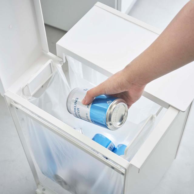 山崎実業 tower 蓋付き目隠し分別ダストワゴン 2分別 タワー （ 4903208059756 597 ごみ箱 ふた付き レジ袋ホルダー ダストワゴン 分別 ダストボックス 棚下 カウンター下 キャスター付き ）_8