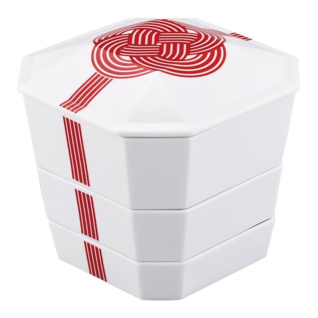 皿 結 重箱小皿揃 赤結び （ 食洗機対応 電子レンジ対応 磁器 日本製 お重 3段 皿付き 高級感 上品 和風 和モダン モダン ）_8