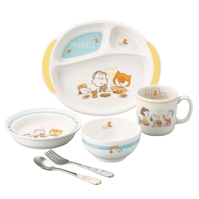 子供食器 6ピースセット スヌーピー （ 6点セット スプーン フォーク 子供マグ ライスボウル プレート キッズプレート 電子レンジ対応 日本製 食器セット 磁器 ステンレス マグカップ マグ ボウル すくいやすい SNOOPY ）
