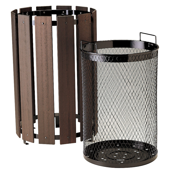 屋外用ゴミ箱 44L 業務用ダストボックス 木調くずいれ （ 法人限定 山崎産業 コンドル木調 屋外 ゴミ箱 ダストボックス 屋外用 木製 天然木 丸型 中カゴ付き 中カゴ 44リットル 外 公園 ごみ箱 ごみばこ ）