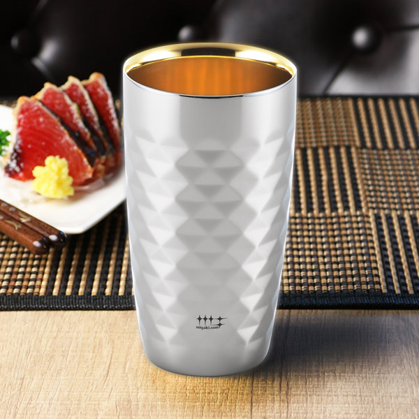 タンブラー 2重ビアタンブラー 370ml 磨き屋シンジケート ダイヤモンドカット 内面 金メッキ仕上げ 日本製 （ コップ ステンレスタンブラー ステンレス製 ビアグラス 結露しにくい 2重 おしゃれ ギフト ）_2