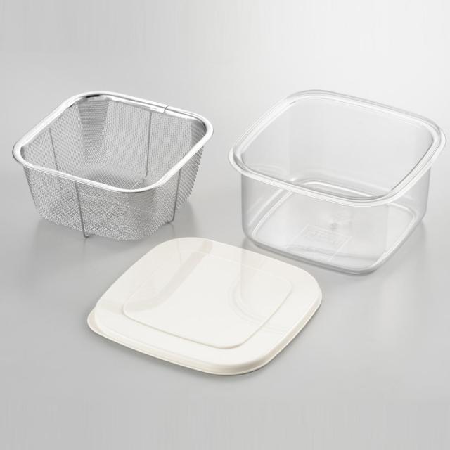 保存容器 ニューキッチンベーシック 四角い保存容器 水切りザル