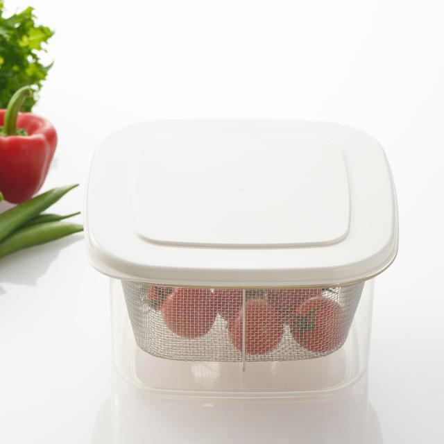 保存容器 ニューキッチンベーシック 四角い保存容器 水切りザル付