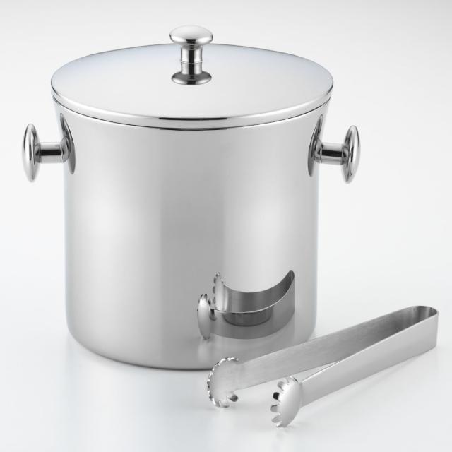 鏡面二重 アイスペール 2.1L （ ステンレス ボトルクーラー 氷 溶けにくい 氷入れ 蓋付き ハンドル付き 二重構造 トング付き セット 日本製 シンプル おしゃれ スタイリッシュ ）