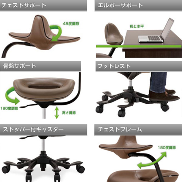 オフィスチェア ｉＰｏｌｅ７ 座面高約 41〜50cm チェア 姿勢 キャスター オートロック ストッパー付き レザー 革 （ 開梱設