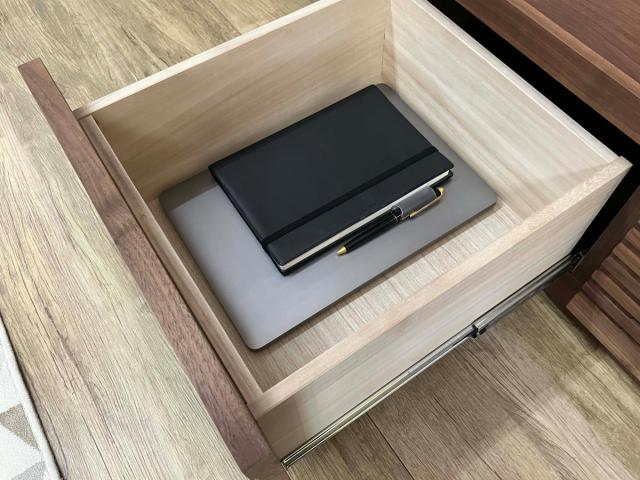 テレビ台 幅150cm ローボード ルーバーデザイン 天然木前板 ROOK （ 開梱設置 テレビボード テレビラック TV台 TVボード TVラック オーク ウォールナット ウォルナット 収納 引き出し フラップ扉 リビング収納 北欧 おしゃれ ）_12