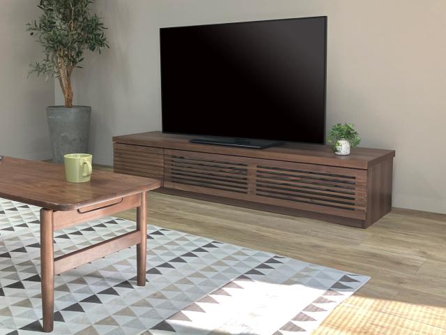 テレビ台 幅150cm ローボード ルーバーデザイン 天然木前板 ROOK （ 開梱設置 テレビボード テレビラック TV台 TVボード TVラック オーク ウォールナット ウォルナット 収納 引き出し フラップ扉 リビング収納 北欧 おしゃれ ）_17