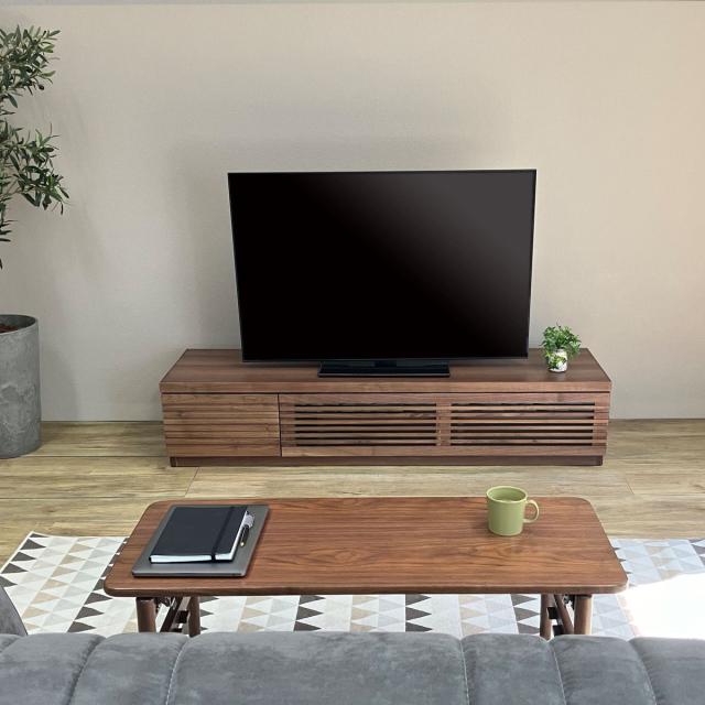 テレビ台 幅150cm ローボード ルーバーデザイン 天然木前板 ROOK （ 開 