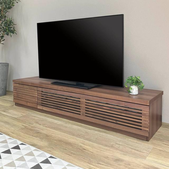 テレビ台 幅150cm ローボード ルーバーデザイン 天然木前板 ROOK （ 開梱設置 テレビボード テレビラック TV台 TVボード TVラック オーク ウォールナット ウォルナット 収納 引き出し フラップ扉 リビング収納 北欧 おしゃれ ）_8