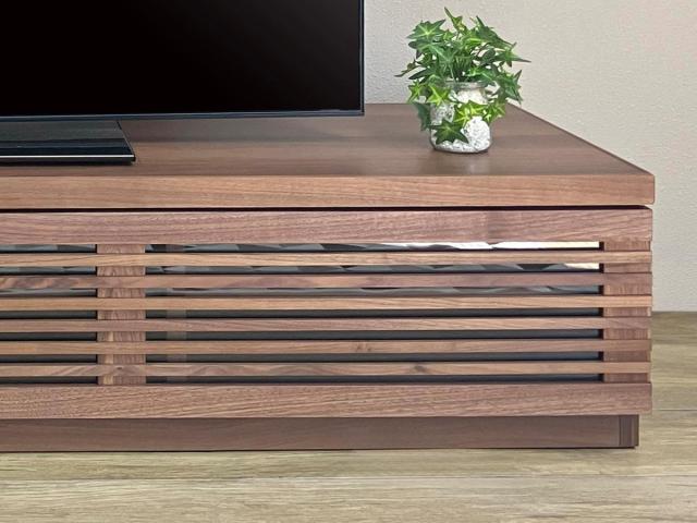 テレビ台 幅150cm ローボード ルーバーデザイン 天然木前板 ROOK （ 開梱設置 テレビボード テレビラック TV台 TVボード TVラック オーク ウォールナット ウォルナット 収納 引き出し フラップ扉 リビング収納 北欧 おしゃれ ）_9