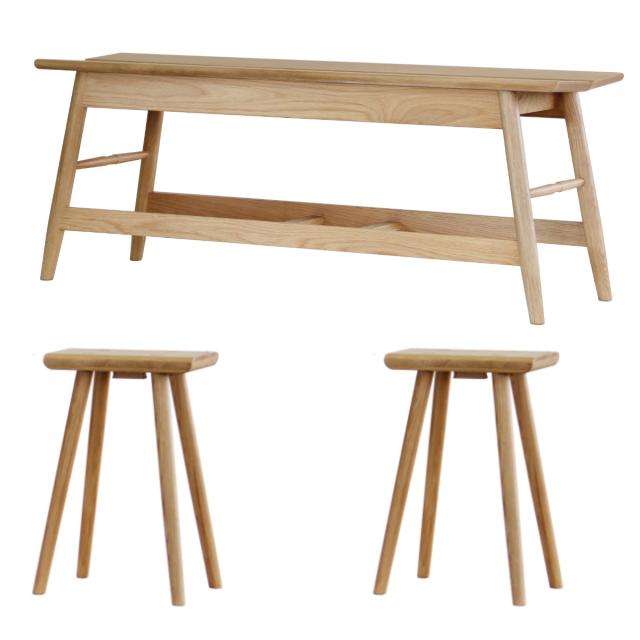 ダイニングベンチセット 3点セット 幅110cmベンチ×1 スツール×2 BENCH WITH STOOL （ ベンチ ダイニング 食卓椅子 木製 スツール ダイニングチェア ダイニングベンチ 長椅子 食卓 椅子 いす チェア イス 天然木 おしゃれ ）_10