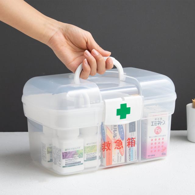 救急箱 キャリング救急箱 薬ケース 持ち手付き トレー付き 大
