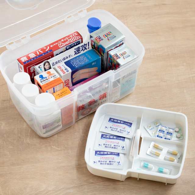 救急箱 キャリング救急箱 薬ケース 持ち手付き トレー付き 大