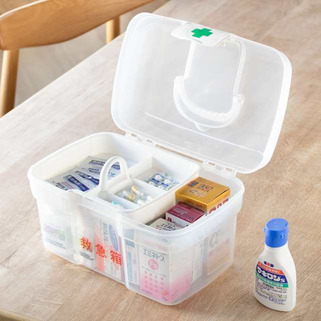 救急箱 キャリング救急箱 薬ケース 持ち手付き トレー付き 大