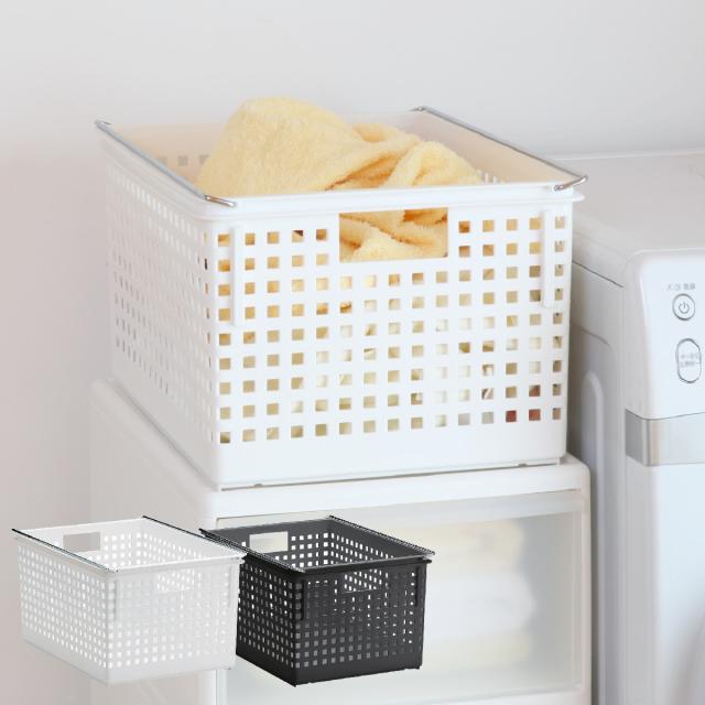 収納バスケット ワイド L プラスチック バスケット 収納 日本製 （ 収納ボックス 幅34 奥行46 ボックス 高さ26 かご カゴ おもちゃ箱 洗面所 キッチン ストッカー スタッキング クローゼット収納 押入れ収納 ）