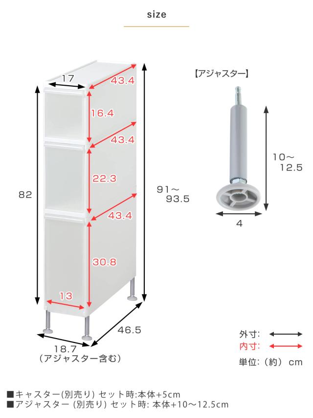 隙間収納 洗面所 段差をまたげる隙間ストッカー 3段 幅17cm （ 隙間