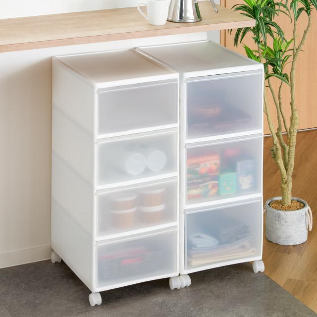収納ケース MOS ワイドストッカー 幅34×奥行46.5×高さ78cm 4段 プラスチック 浅型 キャスター付き （ 日本製 引き出し チェスト 収納 収納ボックス 衣装ケース 衣類収納 リビング収納 キッチン ラック 白 ホワイト クローゼット ）_15