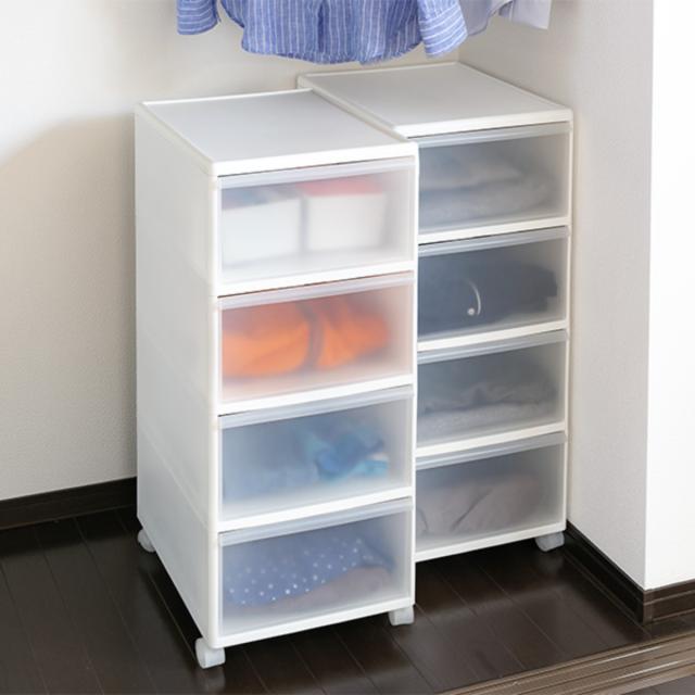 収納ケース MOS ワイドストッカー 幅34×奥行46.5×高さ78cm 4段 プラスチック 浅型 キャスター付き （ 日本製 引き出し チェスト 収納 収納ボックス 衣装ケース 衣類収納 リビング収納 キッチン ラック 白 ホワイト クローゼット ）_17