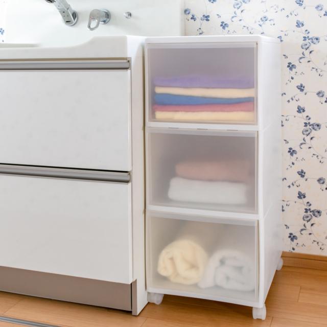 収納ケース MOS ワイドストッカー 幅34×奥行46.5×高さ78cm 3段 プラスチック 深型 キャスター付き （ 日本製 引き出し チェスト 収納 収納ボックス 衣装ケース 衣類収納 リビング収納 キッチン ラック 白 ホワイト クローゼット ）_16