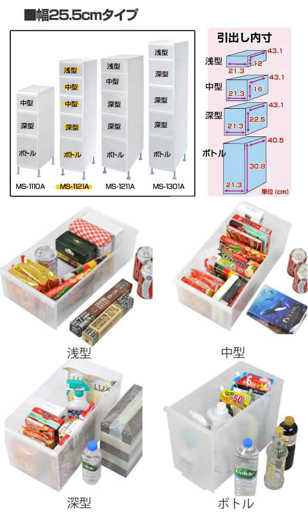 キッチンストッカー 幅25.5cm 5段 アジャスター付 スリムストレージ MS-1121A キッチン すきま収納（ キッチン収納 隙間収納 収納ストッ