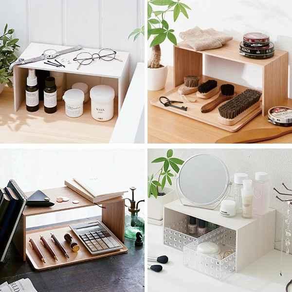 Qoo☆ディッシュラック☆開封のみ未使用品 キッチンラック プラスラック ブリックス2個付き 木製 （ ライク